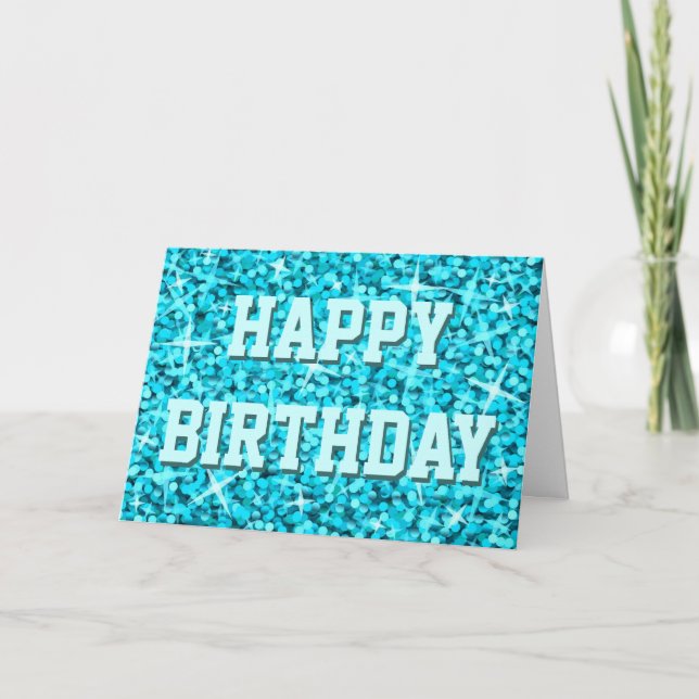Carte Bleu Glitz 'Joyeux Anniversaire' avant et texte in (Devant)