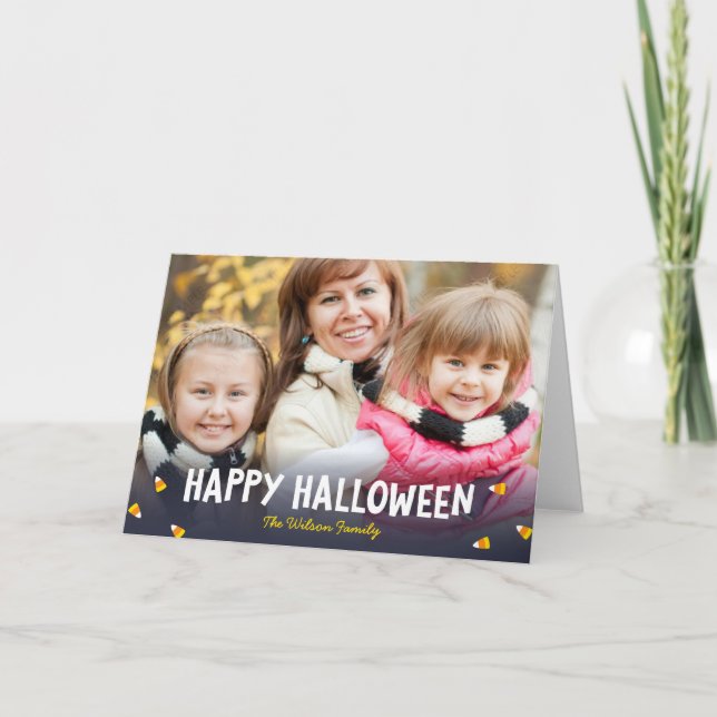 Carte Bleu Gradient Corn bonbon Happy Halloween Photo (Devant)