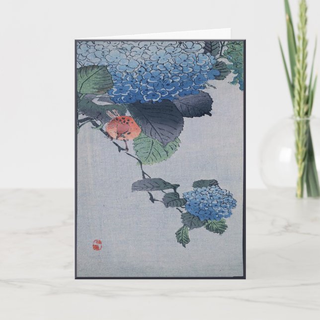 Carte Bleu Hydrangea Bois japonais coupé avec verse (Devant)