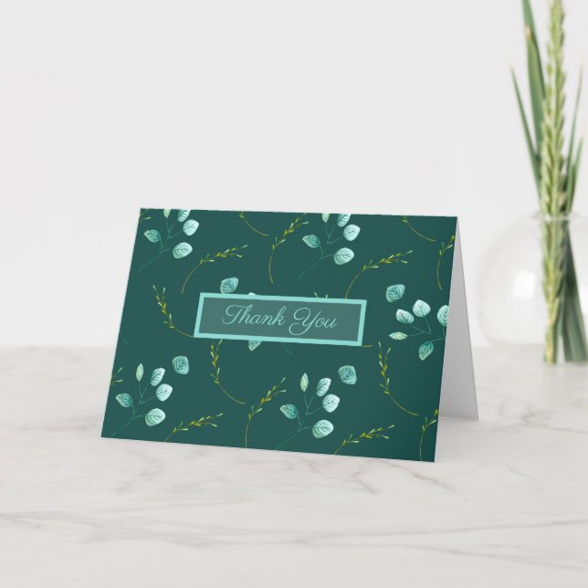 Carte Bleu Jardin Aquarelle Pierre Mariage Merci (Devant)