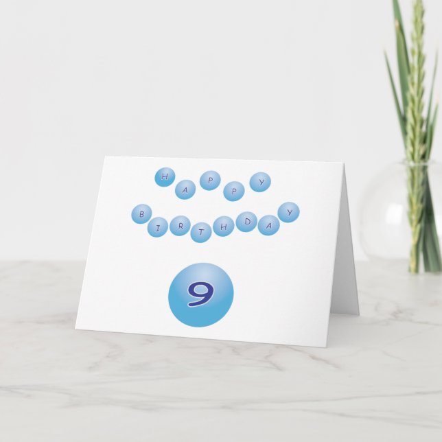 Carte Bleu Joyeux Anniversaire pour Garçon Âge 9 (Devant)