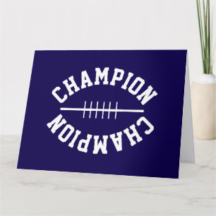 Carte Bleu marine blanc forme de football Texte CHAMPION