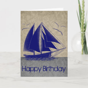 Carte Bleu marine nautique Joyeux anniversaire