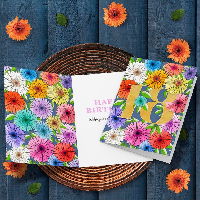 Carte Bleu marine Personnalisé 18e anniversaire Floral (Créateur téléchargé)