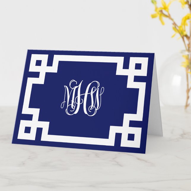 Carte Bleu marine Vt Monogramme de vigne en script à clé (Créateur téléchargé)