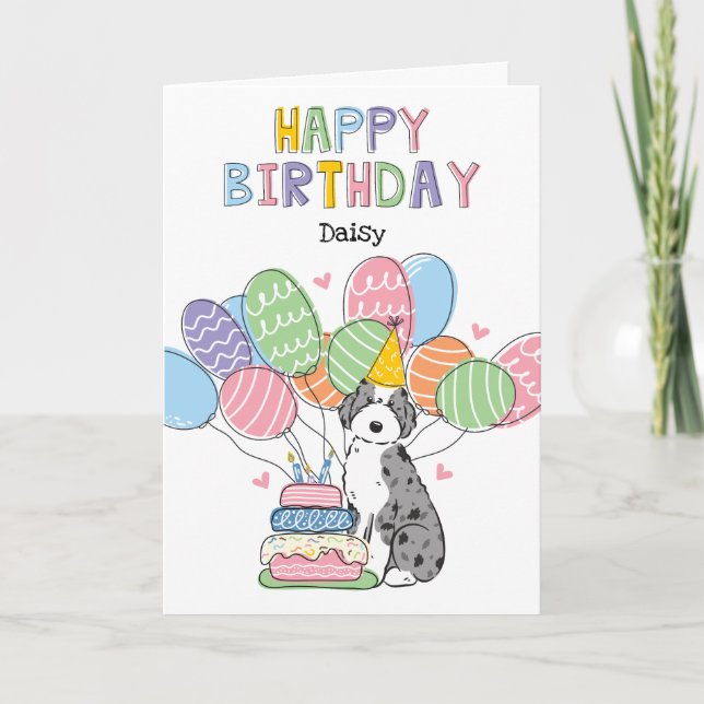 Carte Bleu Merle Aussiedoodle Chien Joyeux Anniversaire (Devant)