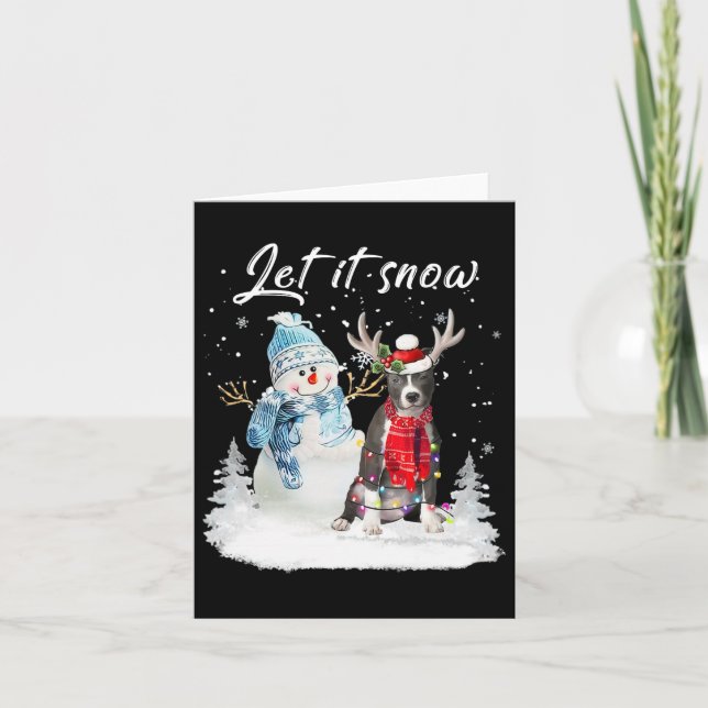 Carte Bleu Nez Pitbull Père Noël Chien Noël Snowman Noël (Devant)