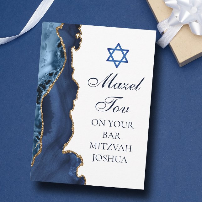 Carte Bleu Nuit Or Bar Mitzvah Personnalisé Mazel Tov (Créateur téléchargé)