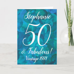 Carte Bleu Océan Abstrait Turquoise 50 et Fabuleux anniv