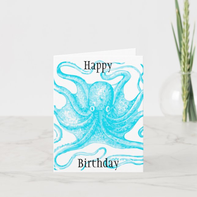Carte Bleu Octopus heureux Anniversaire (Devant)