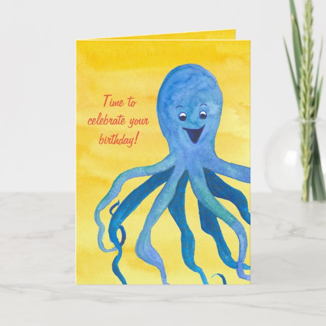 Carte Bleu Octopus Joyeux anniversaire (Devant)