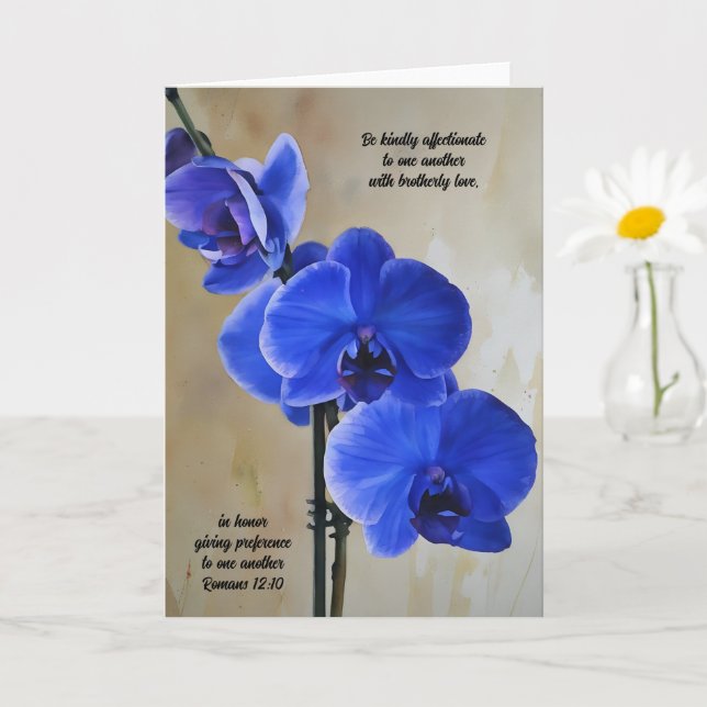 Carte Bleu Orchidées Bible Verse Art Note (Petite plante)