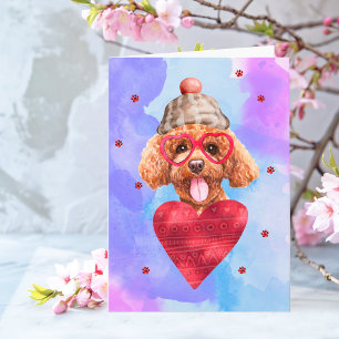 Carte Bleu pourpre Poodle Saint Valentin Chien cadeau