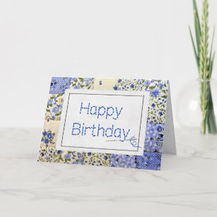 Carte Bleu Quilt d'anniversaire avec Aiguille