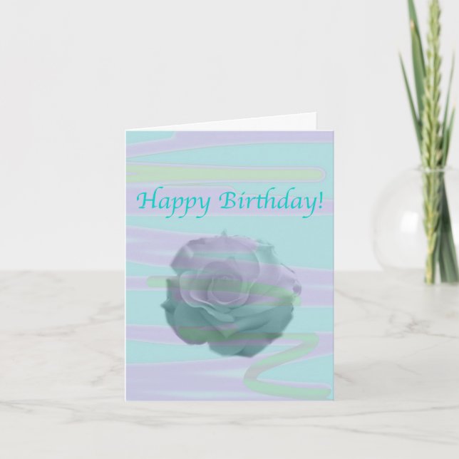 Carte Bleu rose avec grande fleur de rose (Devant)
