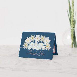 Carte Bleu rose Joli blanc Fleurs Merci