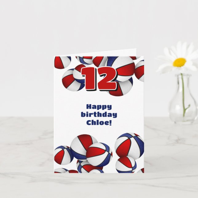 Carte bleu rouge basket-ball filles garçons anniversaire (Petite plante)
