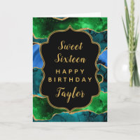 Bleu Vert Peacock Agate Sweet 16 Joyeux anniversai