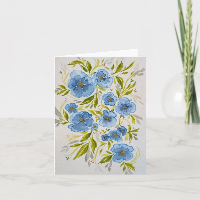 Carte Bleu violet feuilles verts - blanc plié - tout occ (Devant)