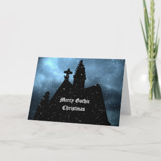 Carte bleue de Joyeux Noël gothique pour votre