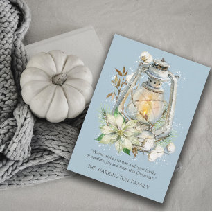 Carte bleue de Noël de neige de la lanterne d'hive