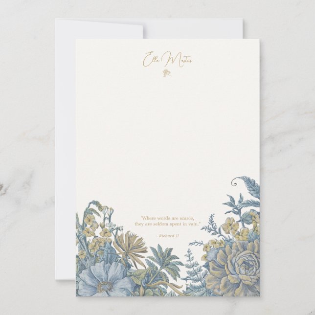 Carte Bleue de note florale personnalisée (Devant)