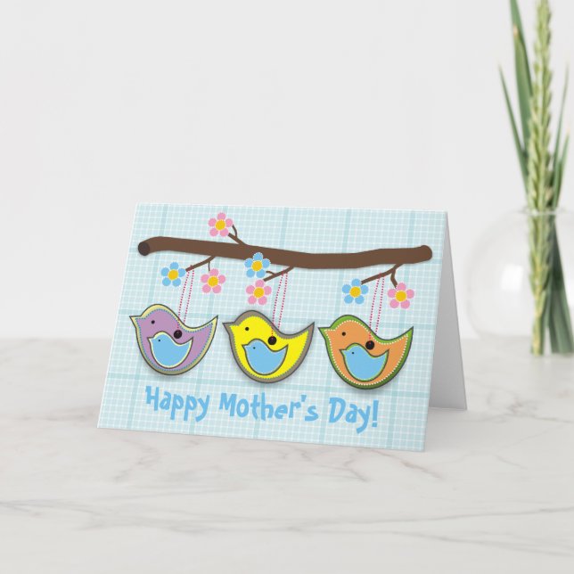 Carte bleue du jour de mère de birdies enceintes (Devant)