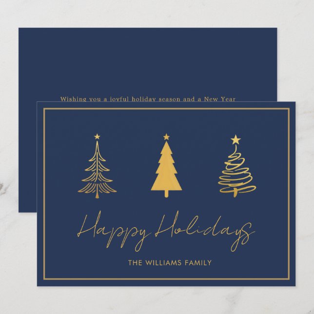 Carte bleue élégante de joyeuses fêtes (Devant / Derrière)