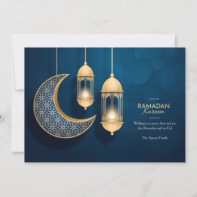 Carte bleue et or Ramadan Kareem (Devant)
