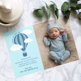 Carte Bleue faire-part de naissance à air chaud