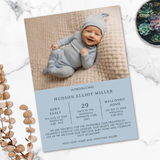 Carte bleue moderne faire-part de naissance Preemi