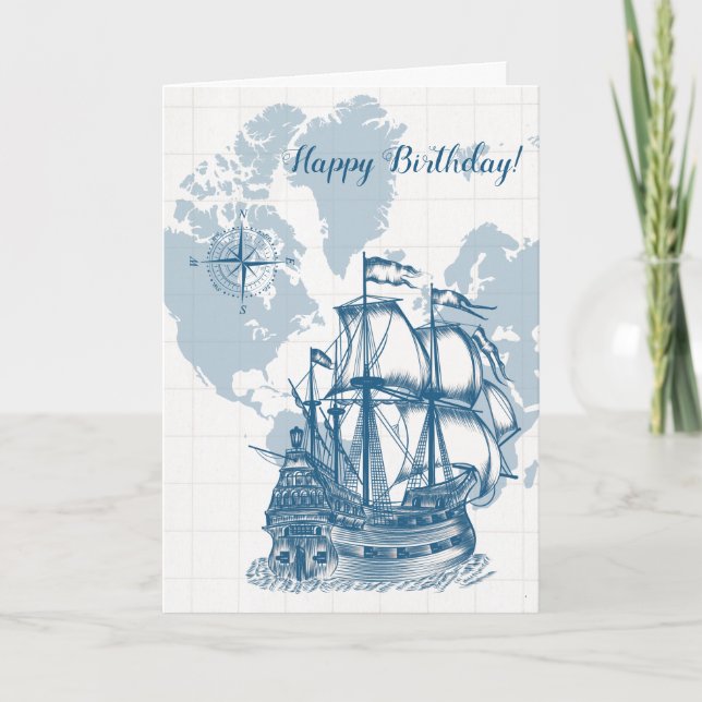 Carte bleue Nautique Anniversaire (Devant)