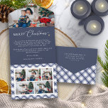 Carte bleue triple Noël<br><div class="desc">Transformez votre saison de vacances avec notre superbe carte de collection photo triplée de Noël, avec une étonnante aquarelle marine bleu et blanc motif plaid de buffle. Cette carte rayonne d'une élégance intemporelle et d'un charme festif, offrant un grand espace pour mettre en valeur vos souvenirs chéris. Élevez vos salutations...</div>