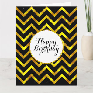 Carte Bling d'anniversaire noir chevron or   Vide
