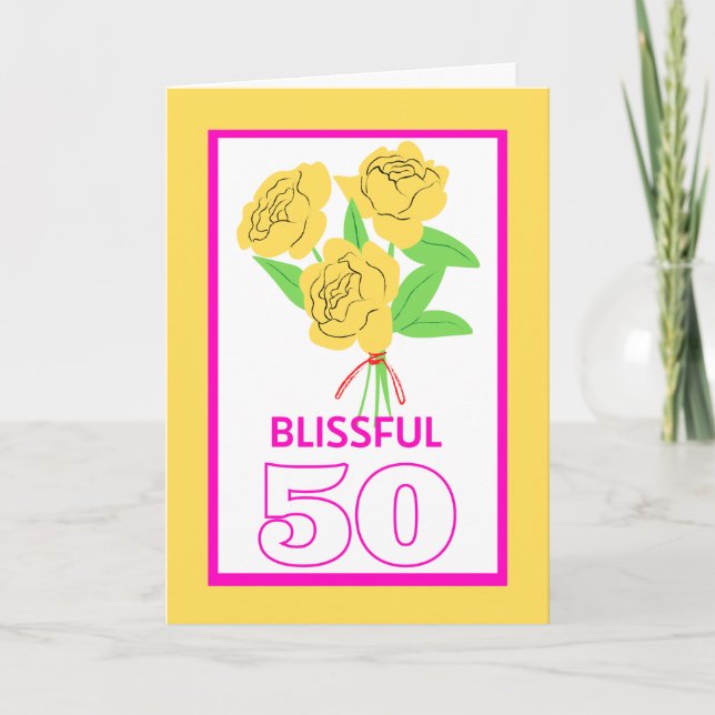 Carte Blissful 50 Gold Mariage Anniversaire Roses (Devant)