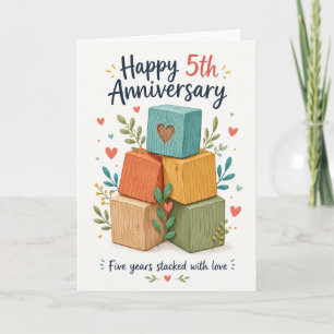 Carte Blocs en Bois Colorés Floraux 5ème Anniversaire