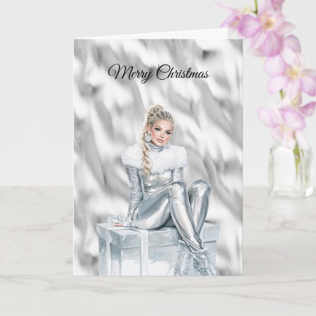 Carte Blond Glamour Noël Argent (Orchidée)
