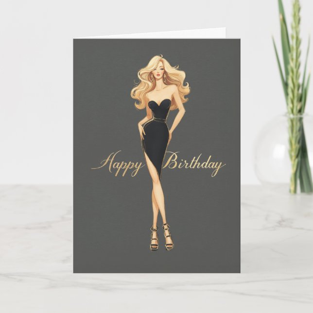 Carte Blonde Girl Black Dress Glam Fashionista BDay (Devant)