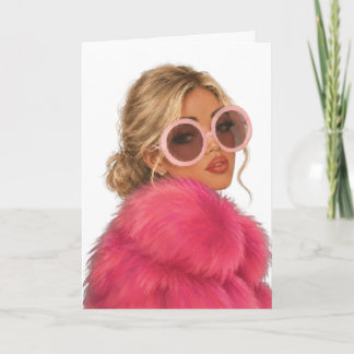 Carte Blonde Glamour avec Lunettes de Soleil Roses Overs