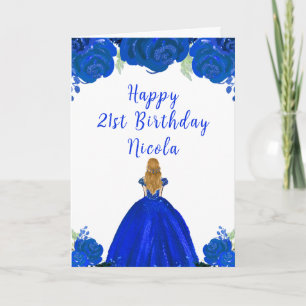 Carte Blonde Hair Princess Blue Floral Anniversaire