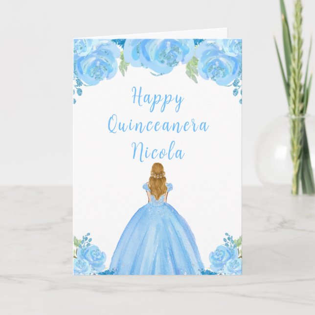 Carte Blonde Hair Princess Blue Floral Quinceanera (Devant)