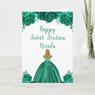 Carte Blonde Hair Princess Green Floral Sweet sixteen