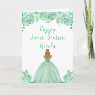 Carte Blonde Hair Princess Mint Floral Sweet sixteen