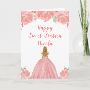 Carte Blonde Hair Princess Sweet sixteen rose Floral