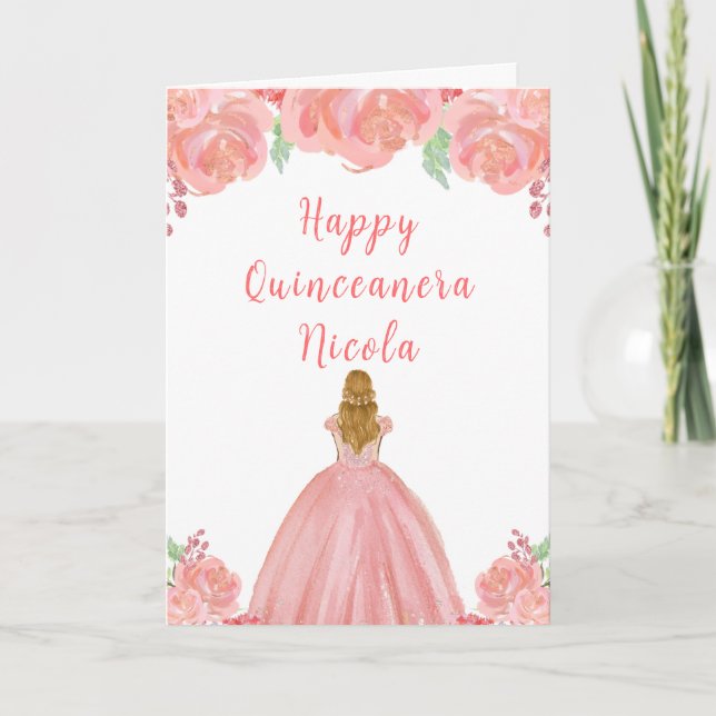 Carte Blonde Hair Princesse rose Floral Quinceanera (Devant)