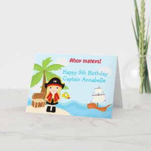 Carte Blonde mignonne fille pirate à la fête d'anniversa