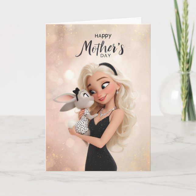 Carte Blonde Mom Holding Cute Bunny Happy Mother’s Day (Devant)
