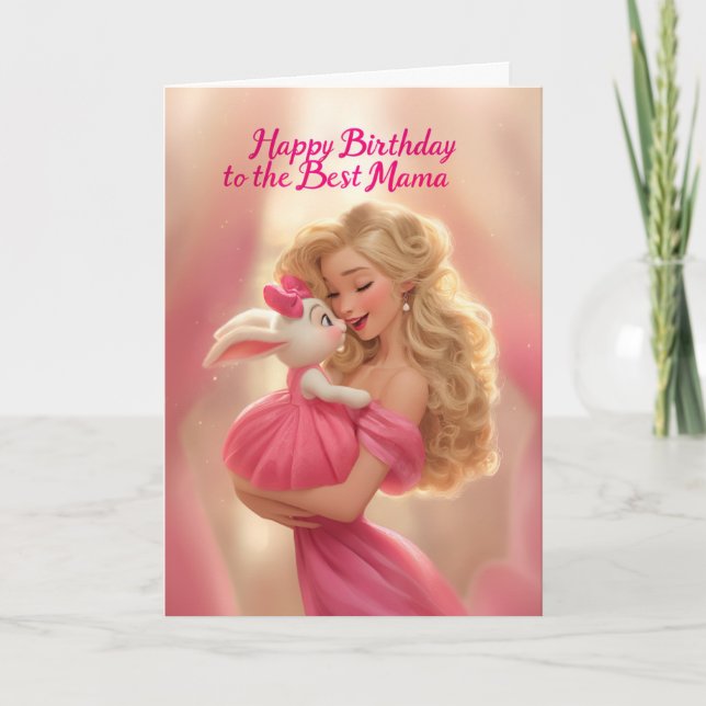 Carte Blonde Mother w/ Baby Bunny in Hot Pink Birthday (Devant)