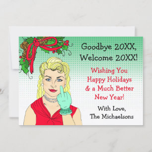 Carte Blonde Retro Lady Flipping Bird Christmas
