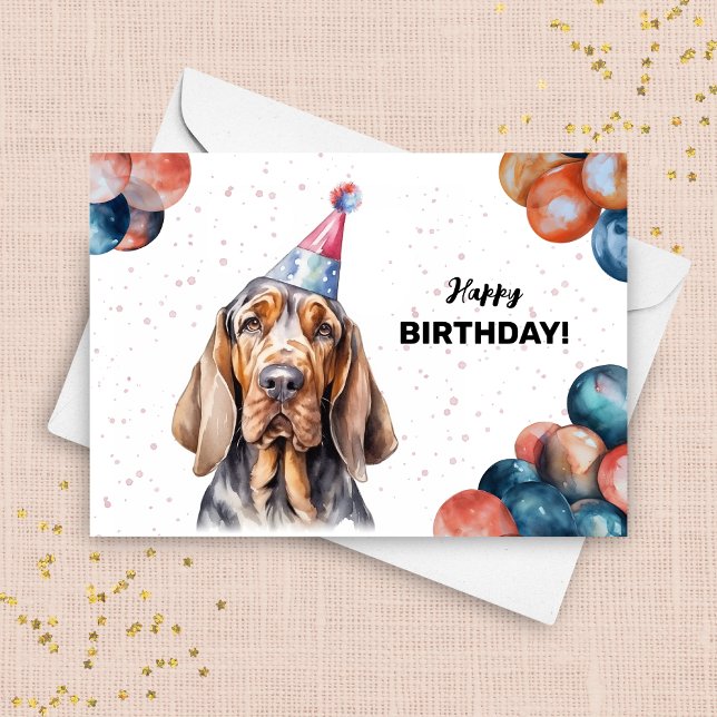 Carte Bloodhound Dog Balloons et Casquette de fête Anniv (Créateur téléchargé)